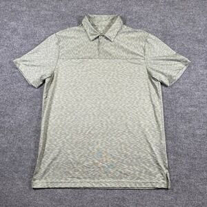 Zella Polo Shirt Men Medium‎ Green Stripe Short Sleeve Activewear Snap Stretch